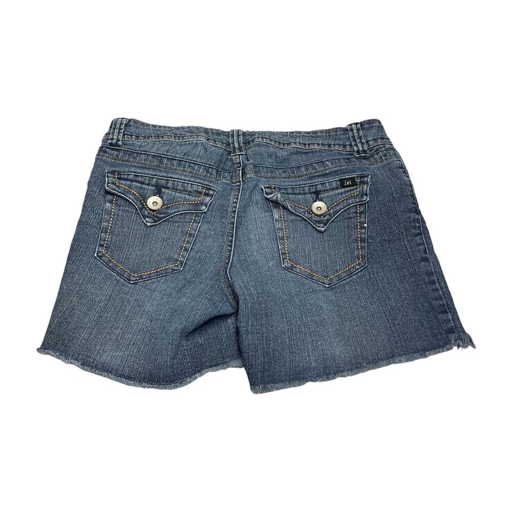 L.e.i. Boyfriend Shorts Girls 11 Blue Denim Stretch Frayed Hem Ashley Low-Rise - Picture 3 of 6